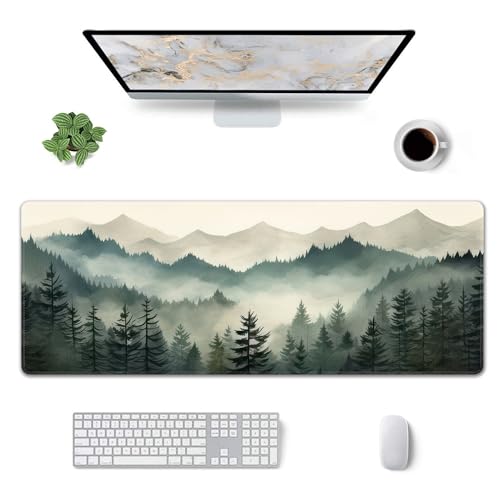 Misty Forest Large Mouse Pad,Gaming Keyboard Desk Pad,Extended Mouse Mat Non-Slip Rubber Base with Stitched Edges for Office Game Home XL 31.5"x11.8" - color: Misty Forest, size: 31.5L x 11.8W inches