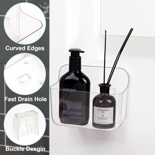 Wall Mounted Storage Organizer Bins Organizing Shelf Basket Clear Plastic Makeup Organizer Adhesive Hanging Bin Fridge Organizer for Bathroom,Kitchen,Cabinet,Pantry,Countertops (L(7×3.9×5.5")) - size: 7 × 3.9 × 5.5"