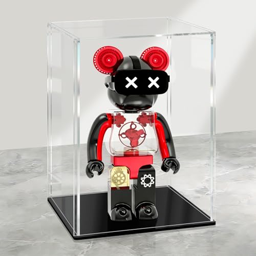 LANSCOERY Acrylic Display Case, 8x8x12 in, Upgraded Thickened UV-Resistant Showcase, 98% Clarity Dustproof Box with Glossy Black Base for Action Figures, LEGO & Models, Includes Scraper & LED Light - color: Black, size: 8x8x12inch; 20x20x30cm