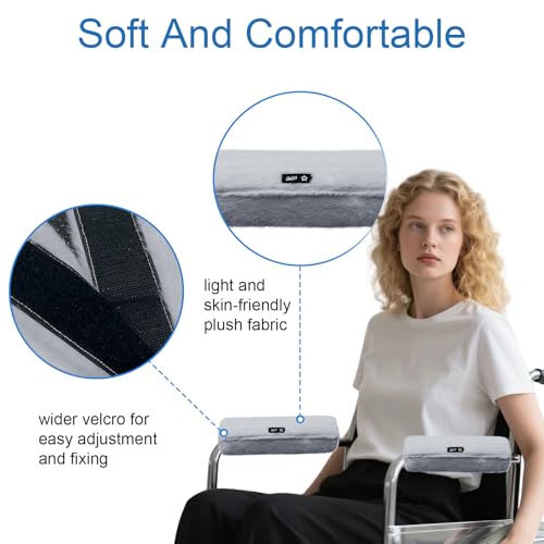 SPRING SEAON Wheelchair Armrest Covers 2 Pack Soft Memory Foam Wheelchair armrest Pads Wicking Washable for Office Transport Chair (Gray) - color: Gray