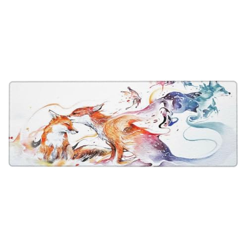 Watercolor Foxes and Butterflies Mouse Pad Large Gaming Mousepad Non-Slip Rubber Base Keyboard Mouse Mat for Laptop Keyboard Desktop 31.5 x 11.8 inch - color: Watercolor Foxes And Butterflies