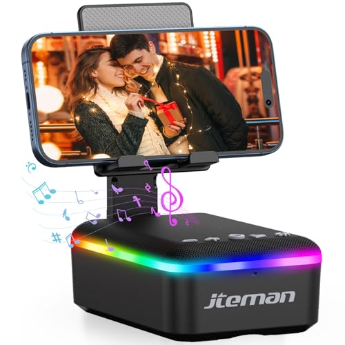 JTEMAN Gifts for Men Women,Cell Phone Stand with Bluetooth Speaker,LED Light,and Lanyard,Cool Tech Gadgets,Unique Birthday Gifts for Men Husband Mom Dad - color: Black