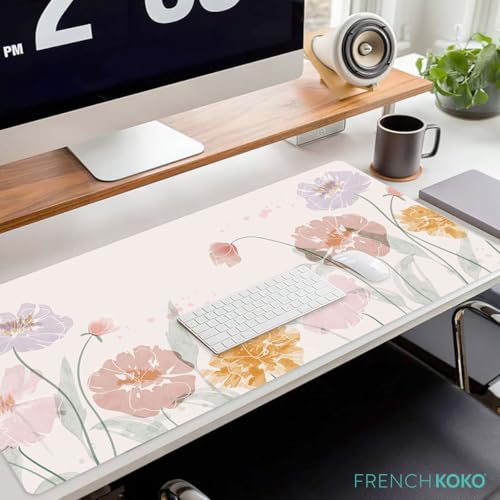 French KOKO Desk Mat, Large Desk Pad Large Mouse Pad Cute Big Desk Pad XXL Extended Gaming Mouse Pad for Desk Rubber Base Mousepad Mat for Work Game Girls (Soft Flowers, 36" x 16.5") - color: Soft Flowers, size: 16.5" x 36"