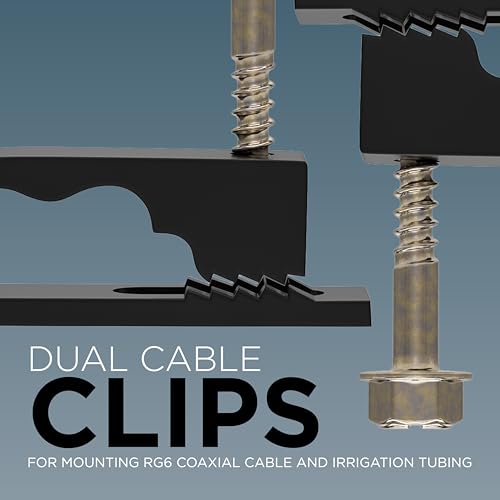 THE CIMPLE CO Dual Cable Clips with Screws - 1/2 Inch Coaxial Cable Clamps Outdoor - Exterior Cord Management for Coax, CAT Ethernet, Electrical Wire - Screw Clamps for Wires on Wall - 50 PCS, Black - size: 50 Pack