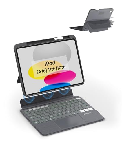 EIP Magnetix Keyboard Case for iPad (A16) 11th/10th Generation (2025/2022), with Patented Stylus Shortcuts, Protective, Adjustable Hinge Stand, Detachable Case, 7 Color Backlight - color: Black, size: iPad 11(A16)/10th