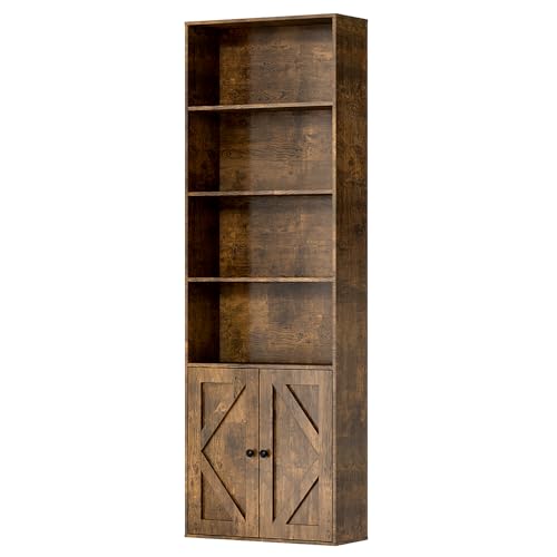 Bookshelf, 6-Tier Floor Bookcase with 2 Bottom Doors, 9.29"x23.62"x70.86", Storage Cabinet Bookshelves for Home Office, Living Room, Bedroom-Brown - color: Vintage Brown
