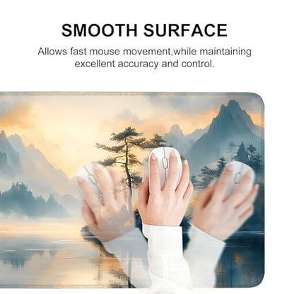 Mouse Pad, Large Anti-Slip with Stitched Edges Desk Mat Desktop Laptop Computer Desk Keyboard Mat,Table Protector Blotter Mat (Mountain, 35.4" x 15.7") - color: Mountain, size: 35.4" x 15.7"