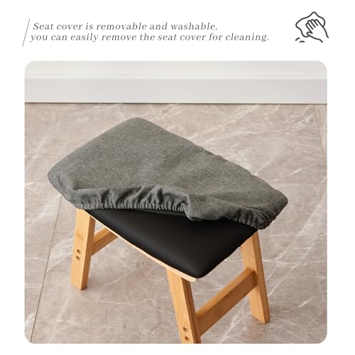 Kitsanery Foot Stool,Ottoman,Bamboo Small Sofa Foot Rest Under Desk,Extra Seating for Living Room, Bedroom and Kitchen (Natural Stool Legs - Gray Surface) - color: Natural Stool Legs - Gray Surface
