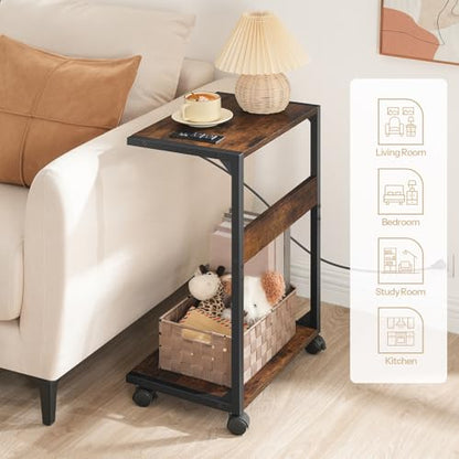 HOOBRO Computer Tower Stand, PC Stand with Charging Station, 2-Tier PC Tower Stand with Locking Caster Wheels, CPU Stand Fits Most PCs, PC Stand for Floor, for Home Office Rustic Brown BF01UCJ01G1 - color: Rustic Brown, Black