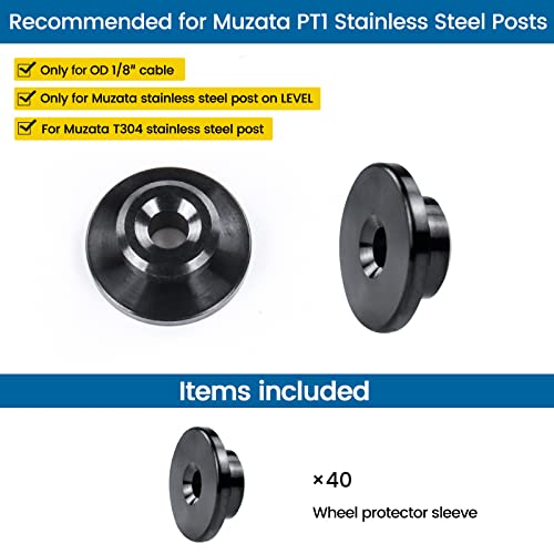 Muzata 40 Pack 1/8" Level Wheel Black Cable Railing Grommets ONLY for Level 1/8" Wire Rope T316 Stainless Steel Protector Sleeves Deck Cable Railing Hardware Kit Metal Posts CR72 - size: 40P, style: Black For Level