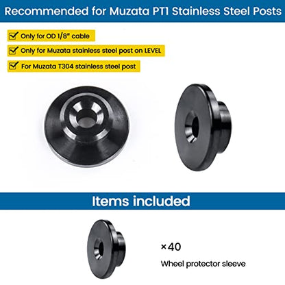 Muzata 40 Pack 1/8" Level Wheel Black Cable Railing Grommets ONLY for Level 1/8" Wire Rope T316 Stainless Steel Protector Sleeves Deck Cable Railing Hardware Kit Metal Posts CR72 - size: 40P, style: Black For Level
