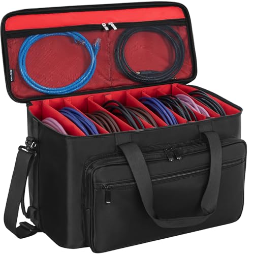 AKOZLIN Large Travel Gig Band Cable File Bag With Detachable Dividers DJ Cord Organizer Case for DJ Gear Sound Instrument and Musician Accessories Red - color: Black-Red, size: 19"x11"x7.8"