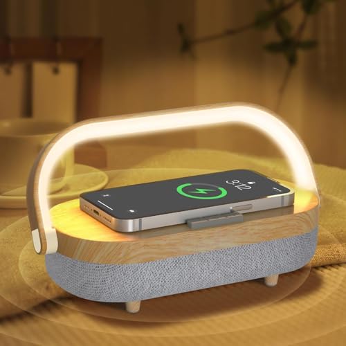 Nightstand Lamp with Wireless Charger,4 in 1 Touch Bedside Lamp Bluetooth Speaker,Portable Dimmable LED Night Light,Corporate Gifts Premium for Employees Clients,Birthday Gifts Women Wife Friend - color: Wood