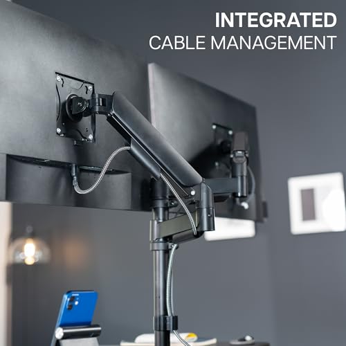VIVO Black 36 inch Desk Riser with Monitor Mount, DESK-KIT-036K2K | Standing Desk Converter with Dual Monitor Mount for up to 32 inch Screens, Height Adjustable Riser, Mechanical Spring Arms - size: 36"