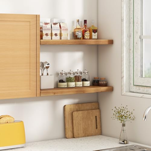 Floating Shelves 30" W x 8" D, Solid Elm Wood Shelves for Wall, 8 Inch Deep Floating Shelves for Home Storage & Display, Rustic Wooden Bathroom Shelves 30 Inch Long, Set of 2, Heavy-Duty Bookshelf - color: Usa-sourced Elm Wood, size: 30"W x 8"D