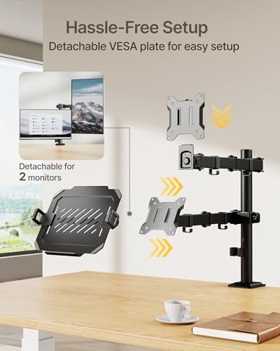 monTEK 2-in-1 Monitor Mount and Laptop Stand for Desk, Ergonomic Height Adjustable Monitor Arm Fits up to 32-Inch Screen and 17-Inch Notebook, Holds up to 22 lbs, C-Clamp and Grommet