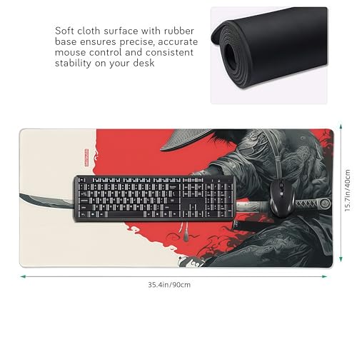 Japanese Samurai Sword Gaming Mouse Pad, XL Desk Mat, Non-Slip Rubber Base, Waterproof with Stitched Edges, 35.4 x 15.7 Inch - color: Japanese Samurai Sword