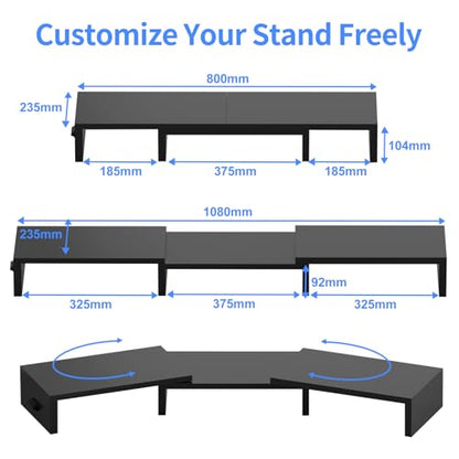 Pholiten Dual Monitor Stand Riser for 2 Monitors，Desktop Monitor Stand with Adjustable Length and Swivel Angles, Extra Long Multifunctional Stand up to 48.2" fit Computer Laptop Printer Max 44 lbs