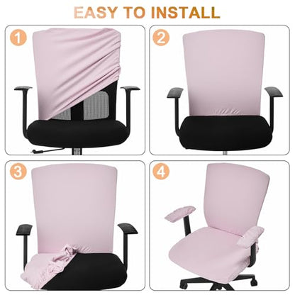 Tallew 4 Pcs Office Chair Covers Set Computer Universal Protective Stretchable Chair Seat Covers Desk Armrest Slipcovers Pads Office Cushion Backrest for Rotating(Pink) - color: Pink