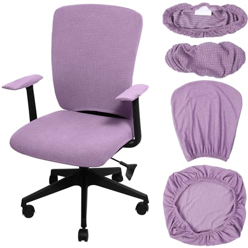 Tallew 4 Pcs Office Chair Covers Set Computer Universal Protective Stretchable Chair Seat Covers Desk Armrest Slipcovers Pads Office Cushion Backrest for Rotating (XL,Lilac Purple) - color: Lilac Purple