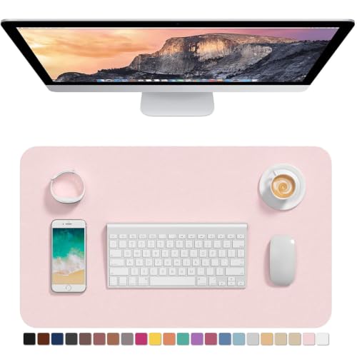 Hsurbtra Desk Pad, 23.6" x 13.8" PU Leather Desk Mat, M Extended Mouse Pad, Waterproof Desktop Blotter Protector, Non-Slip Ultra Thin Small Laptop Keyboard Writing Mat for Office Home, Pink - color: Pink, size: 23.6" x 13.8"