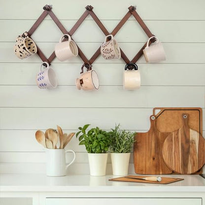 SCUNDA Wall Rack with 10 Hooks, Wooden Wall Expandable Coat Rack for Coat, Hats, Baseball Caps, Coffee Mug, Jewelry(Brown) - color: Brown, size: 10 Hooks
