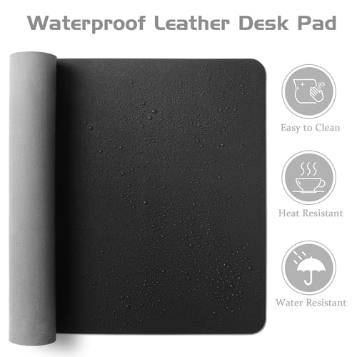 Aothia Leather Desk Pad Protector, Office Mat, Large Mouse Pad, Laptop Desk Pad, Non-Slip PU Leather Blotter, Waterproof Writing Pad for Office and Home (Black, 47" x 17") - color: Black, size: 47" x 17"