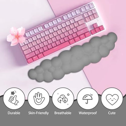 JIKIOU Upgrade Leather Cloud Keyboard Wrist Rest, Cloud Wrist Rest with Non-Slip PU Base, Comfortable Memory Foam Wrist Rest for Computer Laptop Mac Gaming Office and Pain Relief Christmas Wish Gift - color: 08soft Gray
