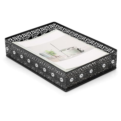 Desk Tray Organizer Mesh File Basket, Office Drawer Metal Trays Organizing Storage Box, Desktop Paper/Letter Tray for Office Home Makeup & Vanity, Black, Pattern 2# - style: Pattern 2#