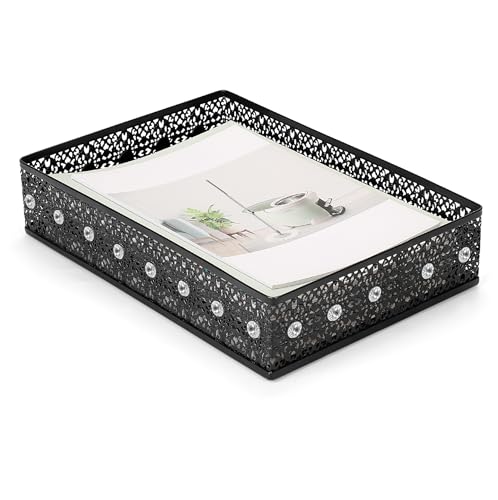 Desk Tray Organizer Mesh File Basket, Office Drawer Metal Trays Organizing Storage Box, Desktop Paper/Letter Tray for Office Home Makeup & Vanity, Black, Pattern 2# - style: Pattern 2#