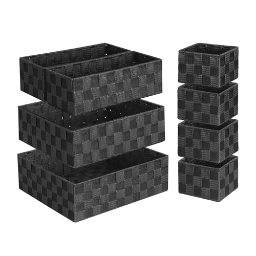 Posprica Woven Baskets, Storage Baskets for Organizing (Set of 8), Cube Baskets Bin Container Matching Storage Boxes Organizers for Pantry, Office, Shelves, Media-room - color: Black-8pcs