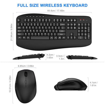 Wireless Keyboard and Mouse Combo, EDJO 2.4G Full-Sized Ergonomic Computer Keyboard with Wrist Rest and 3 Level DPI Adjustable Wireless Mouse for Windows, Mac OS Desktop/Laptop/PC,Classic Black - color: Classic Black