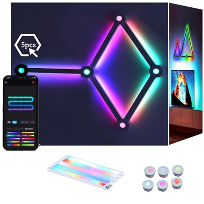 RGB Wall Light lines, Smart Gaming LED Lights DIY Geometry Splicing Gaming Wall Light Bar, Backlit Modular APP Control Colour Changing for Game Room,Bedroom,Home Decor Lights (5 Lines, White)