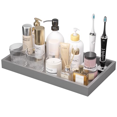ZHWS Bathroom Vanity Tray for Countertop Perfume Makeup Jewelry Candle Decor, Kitchen Tray for Soap Dispenser Spice Salt, Large Tray for Toilet Tank Paper, Serving Nightstand Silver 13”x6.5” - color: Silver, size: 13" x 6.5" x 1.1"