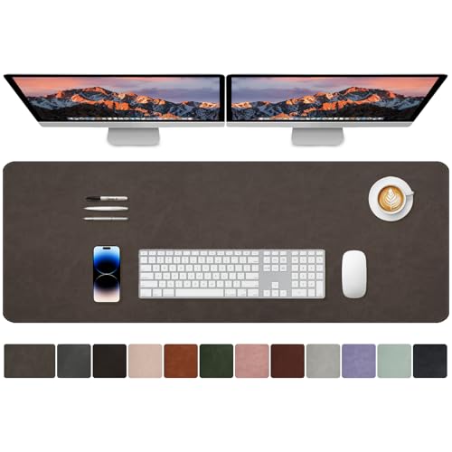 XXLarge Gaming Desk Pad with Stitched Edges - Waterproof Writing Pad Leather Mouse Mat, Non-Slip Base Desk Mat for Office/Home 47"x17" XXL Dark Coffee - color: Dark Coffee, size: 47" x 17"