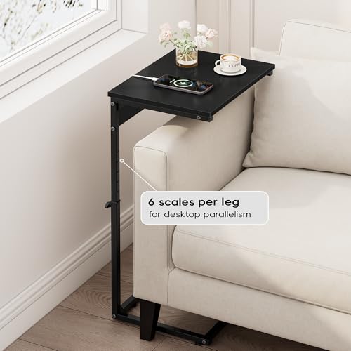 Vagusicc C Shaped End Tables Set of 2 with Charging Station, 33.2'' Tall C Table Adjustable Height Side Table, Small Side Table for Small Spaces, Couch Sofa Table TV Tray for Living Room, Black - color: Black (2 Pack), style: With Plug