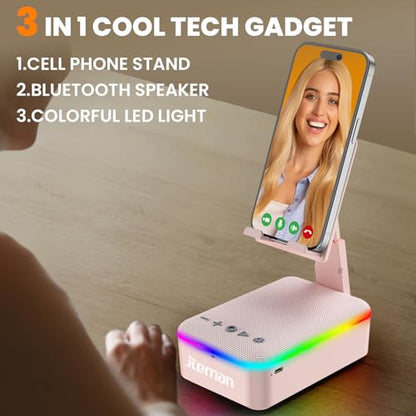 JTEMAN Gifts for Men Women,Cell Phone Stand with Bluetooth Speaker and LED Light,Cool Tech Gadgets,Unique Birthday Gifts for Men Husband Mom Dad-Pink - color: Pink