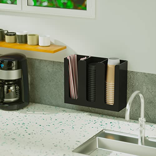 Richboom Acrylic Coffee Cup and Lid Storage Organizer Holder, 3 Compartments, Black - color: Black-3 Compartment