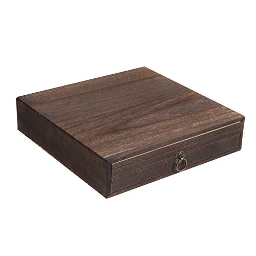 Cabilock Rustic Solid Wood Single Desktop Drawer – Vintage Apothecary Style Monitor Stand & Desk Organizer, Distressed Wood Storage Box for Office Supplies, Jewelry & Crafts (Coffee) - color: 1Tier, size: 25.5X24.5X6CM