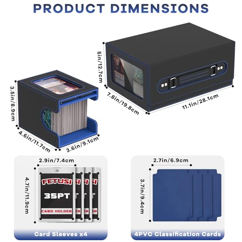 Commander Deck Box for MTG Fits 400+ Double-Sleeved Card Storage, 4 IN 1 Removable Card Case with Multi-purpose Deck Case, Display Window for TCG/PTCG/EDH, 4 Magnetic One Touch Holders(Black Blue) - color: Black Blue