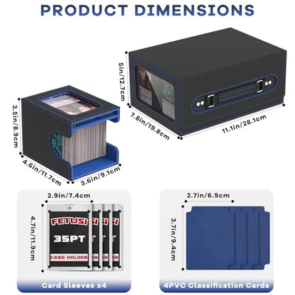 Commander Deck Box for MTG Fits 400+ Double-Sleeved Card Storage, 4 IN 1 Removable Card Case with Multi-purpose Deck Case, Display Window for TCG/PTCG/EDH, 4 Magnetic One Touch Holders(Black Blue) - color: Black Blue