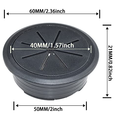 Aifeier ET 2PCS Desk Grommet 2 Inch/50mm Rubber Cable Wire Grommet Cable Hole Cover for Managing and Hiding Office PC Desk Cable Cord (Black) - size: Detachable 2 Inch/50mm(Black)