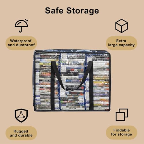 CD DVD Storage Bags, 4-Pack Clear Blu-ray Storage Bags with Zipper & Handles | Each Bag Holds 99 Blu-Ray, 64 DVD, 156 CD Cases | Media & Video Game Storage Organizer for VHS, Discs - size: 4 Pack