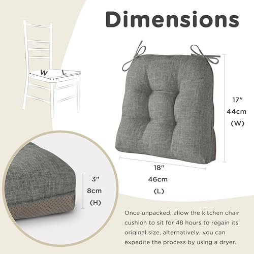 AddGrace Chair Cushions for Dining Chairs Set of 1 Kitchen Seat Cushions with Ties and Non Slip Backing Tufted Indoor Seat Pad for Kitchen Dining Room 18" x 17" x 3" Light Grey - color: Light Grey