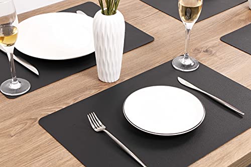 Wipeable Placemats Leather Table Mats Waterproof Heat-Resistant Easy to Clean for Dining Table Set Kitchen Table (4, Black) - color: Black, size: set of 4