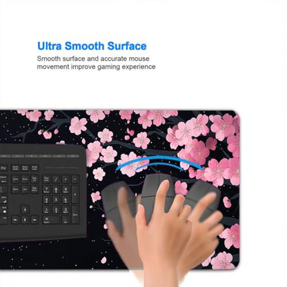 Cherry Blossom Mouse Pad Pink Moon Petal Night Sky Sakura Art Mousepad XL Large Gaming Mouse Pad Laptop Keyboard Mat Desk Pad Professional Desk Pad for Office Equipment 31.5x11.8 Inch - color: Cherry Blossom