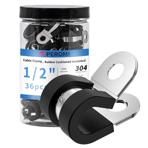 36PCS 1/2" Cable Clamps | Enhanced Riveted Reinforcement, 304 Stainless Steel, Rubber Cushioned Insulation, For Loop, Pipe and Metal Wire - size: cable clamp-1/2"(13mm) 36pcs