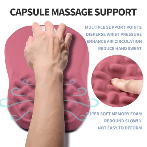 Ergonomic Raised Mouse Pad Wrist Support with Bilateral Slope Memory Foam Mousepad for Wrist Rest and Carpal Tunnel Pain Relief 11.8x7.9〃 Melon Pink - color: Melon Pink