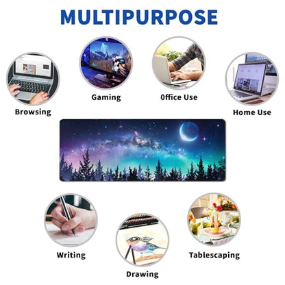 Tree Mouse Pad Abstract Starry Sky Mouse Pad 31.5x11.8 Inch Japanese Texture Non-Slip Rubber Base Large Mousepad Stitched Edges Keyboard Mouse Mat Desk Pad for Office and Home - color: Moon