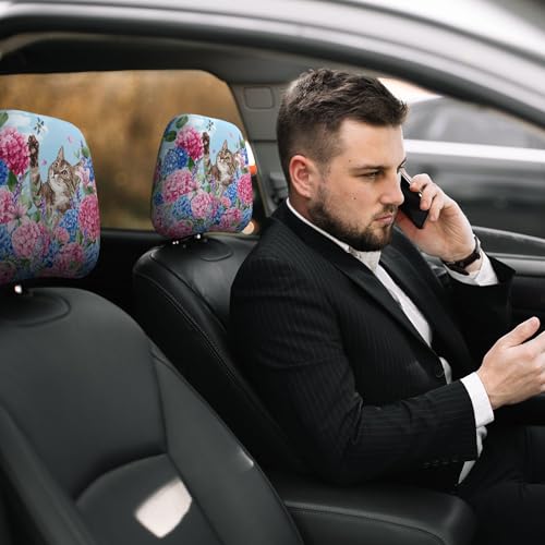 Funny Headrest Covers for Car Universal Lovely Cat Pattern Head Rest Cover for Women - color: Hydrangea Cat Blue